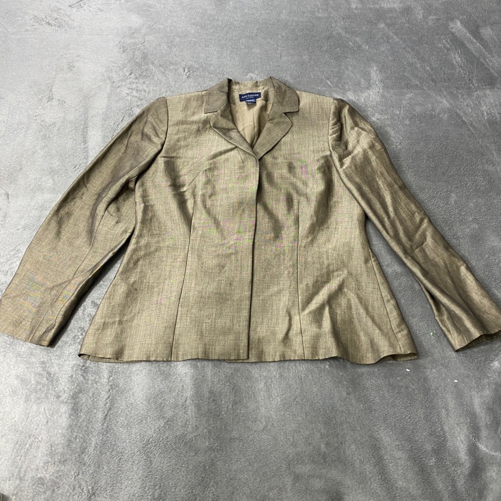 Ann Taylor Blazer Womens 8P Bronze Linen Blend Single Button Tailored 53883